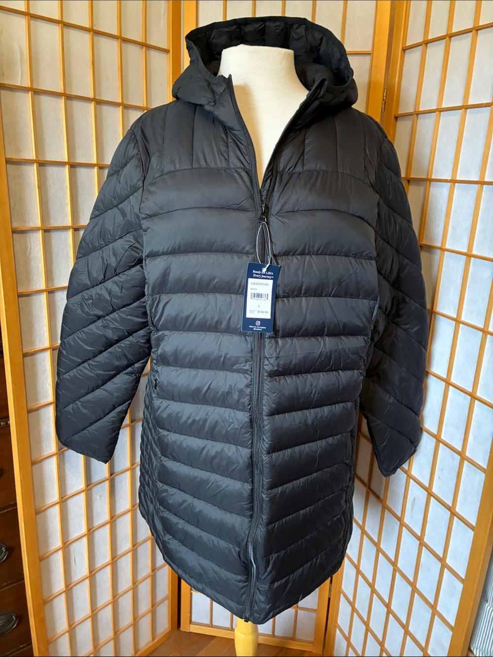 Women’s Quilted Hooded Packable Stadium Jacket - Black
